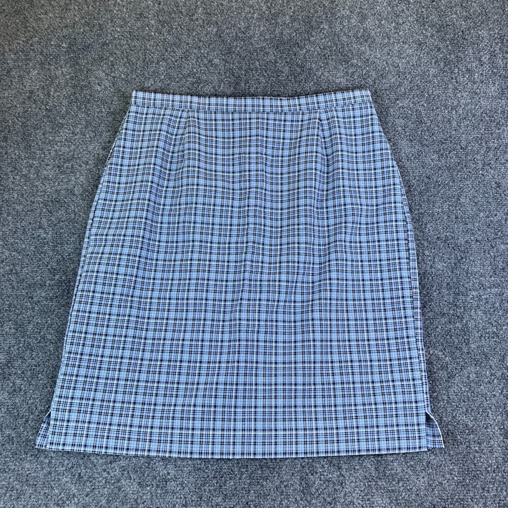 Requirements Pencil Skirt Womens 12 Blue Black Plaid Good Workwear Office Slit
